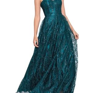 Elegant Teal Strapless Gown